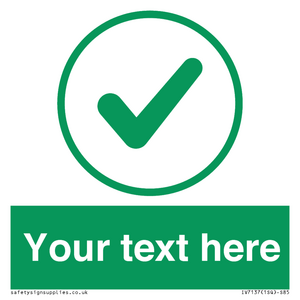 Custom green background, green tick in circle sign